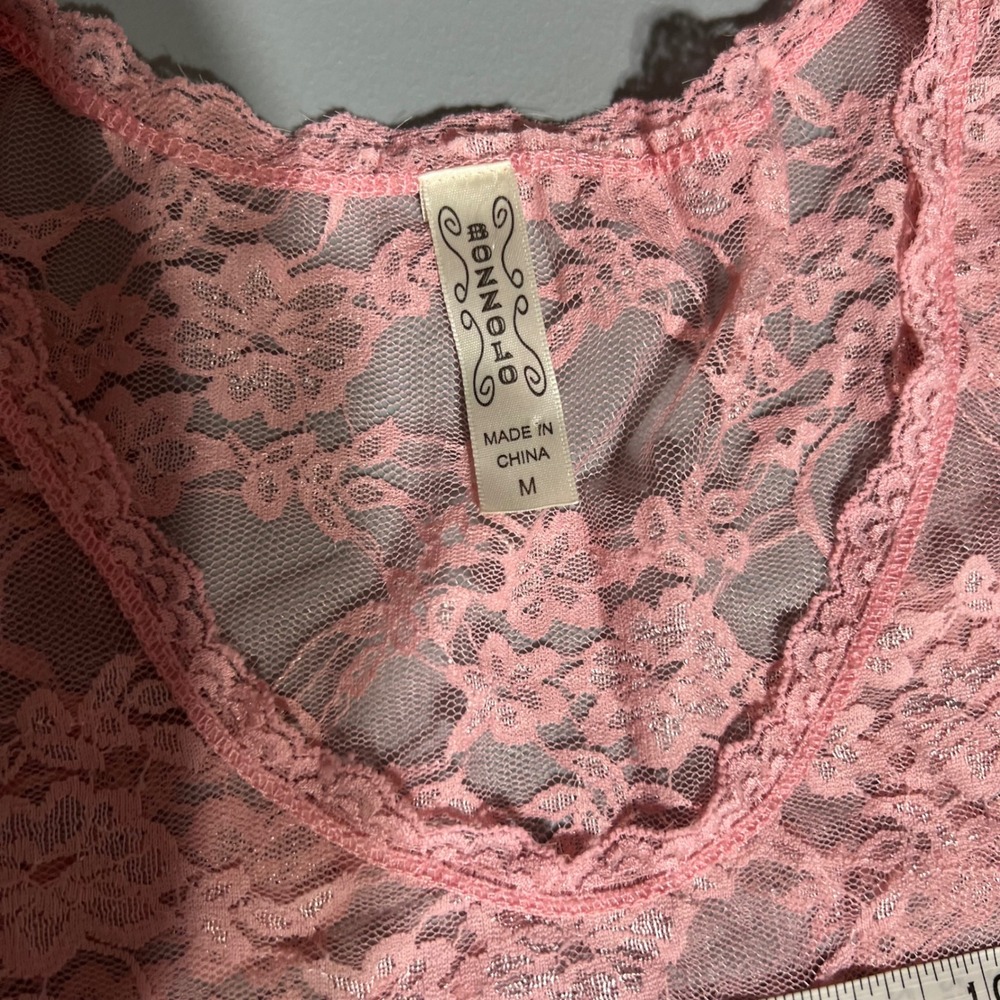 Y2K Pink Sheer Lace Top Coquette Fairy Grunge - Picture 5 of 7